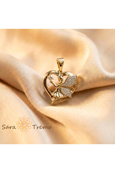 SaraTremo Angel Heart Pendant – 14K Gold Plated Pendant with White Zirconia