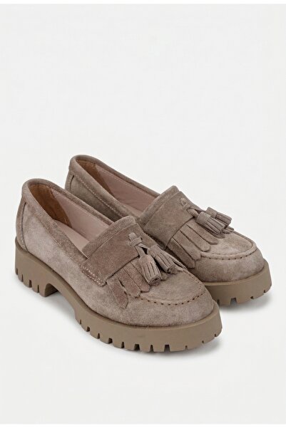 Dasha Women's taupe Leather loafers with kanaf detail