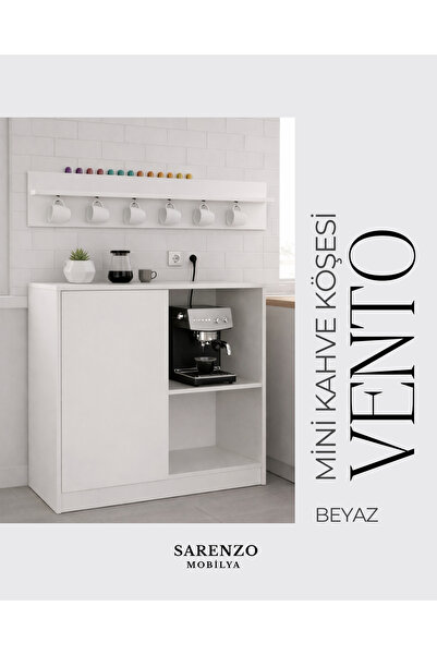 Sarenzo Vento Mini Kahve Köşesi Çok Amaçlı Mutfak Dolabı (Beyaz)