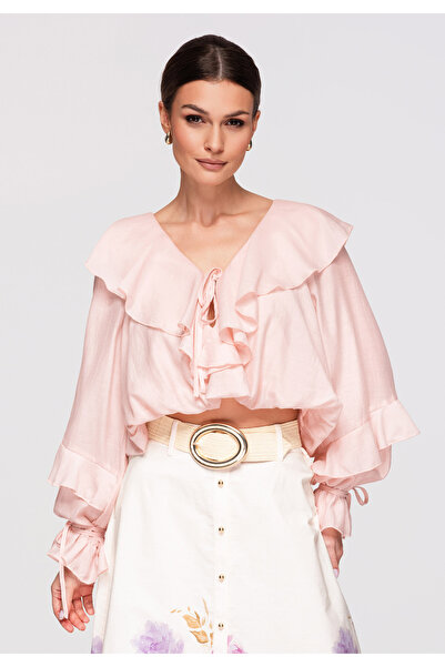 OMBRE Women's Elegant Blouse OW-TS-E0032 with Ruffled Puff Sleeves
