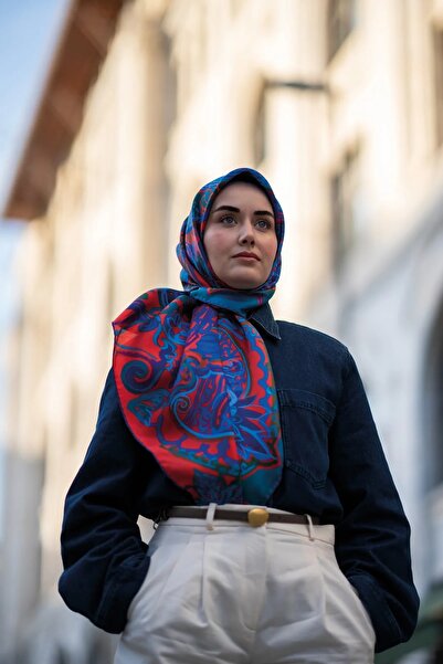 Silk Home Twill Silk Scarf 11512-08 S Cobalt Blue Art Pattern