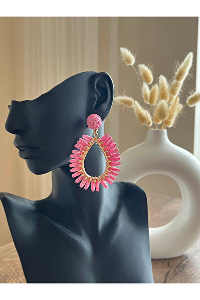 Büyük Hanım Pink Style Raffia Earrings