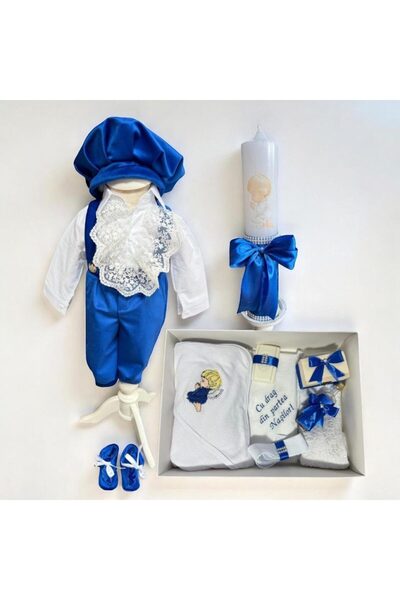 Your Baby Store Set complet pentru botez baiat cu aripi- albastru electric cu...