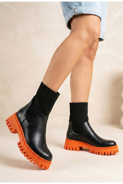 Dasha Ghete dama negre din piele si material textil