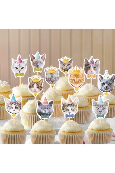 Generic Brand 12-Piece Cat-Themed Cupcake Decoration Birthday Party Decor