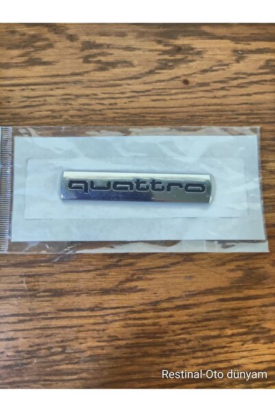 restinal Audi Quattro Yazı Arma Logo 3D Krom Siyah Yapıştırma Sticker Oto Çam...