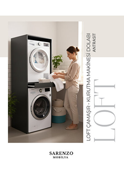Sarenzo Loft Çamaşır Makinası Dolabı Kurutma Makinası Dolabı Banyo Dolabı (An...
