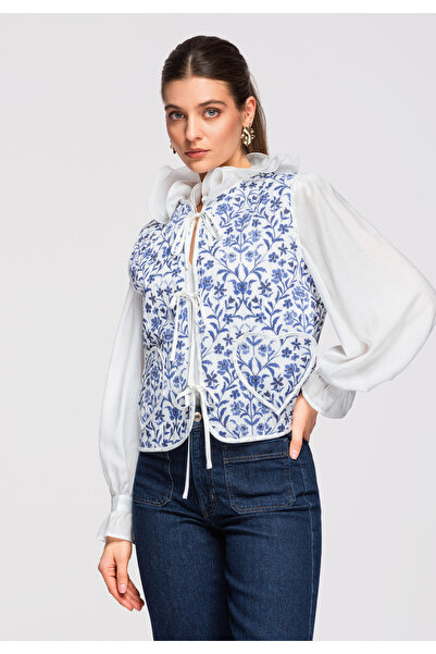 OMBRE Dámské Vesta s Květinovým Potiskem OW-VE-E0003