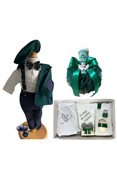 Your Baby Store Set complet botez baiat Alexandru- verde cu costumas, pantofi...