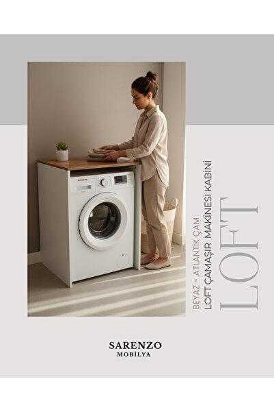 Sarenzo Loft Çamaşır Makinası-Kurutma Makinası Dolabı (Beyaz - Atlantik Çam)