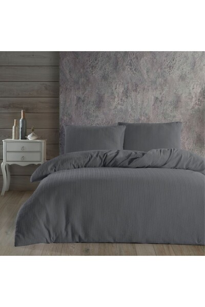 Nazenin Σετ λευκών ειδών για διπλό κρεβάτι, κρεπ ζακάρ, Γκρι