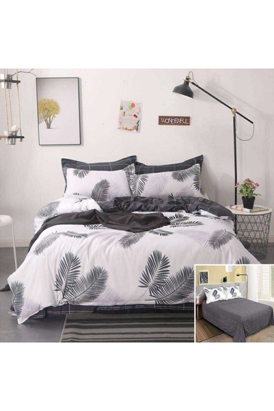 OEM Lenjerie de pat, 2 persoane, bumbac satinat, 4 piese, cu imprimeu, LSN4253