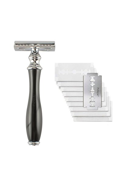 PriStyle Set de ras tradițional, bărbierit clasic cu lamă dublă și 10 lame de...