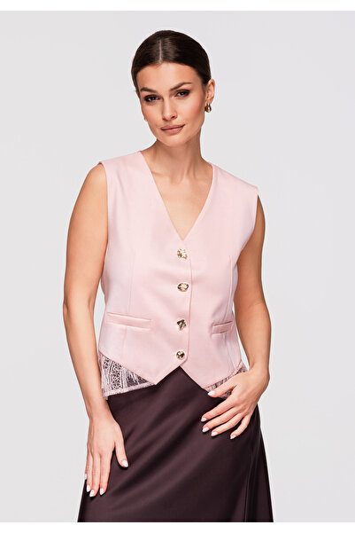 OMBRE Dámské Elegantní Vesta OW-VE-E0002 Asymetrická Rose