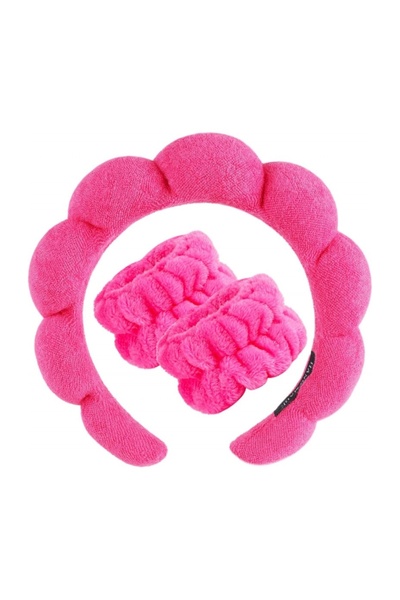 ECARLA - Set of cosmetic headbands and wristbands, 17 x 19 cm, fuchsia