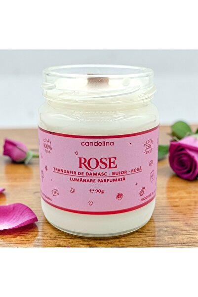 Candelina Lumanare parfumata soia cu fitil lemn, Candelina, ROSE - Trandafir ...
