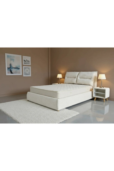 MarketMob Pat Convers 160x200 cm tapițat cu țesătură tip pluș, alb, cu somier...