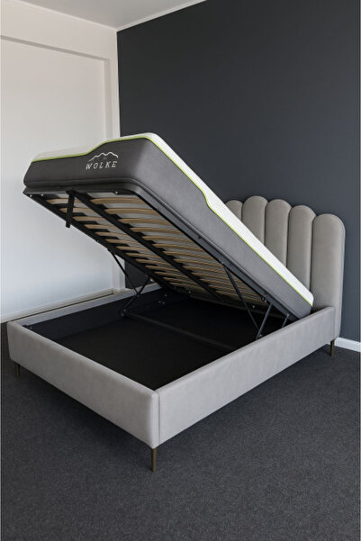 MarketMob Pat Cloud 160x200 cu ladă de depozitare, tapițat cu catifea gri