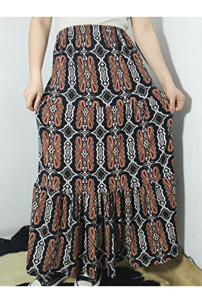 hoaryage Ύφασμα Bürümcük Bohemian, Μακριά φούστα με έθνικ σχέδια, Ελαστική μέ...