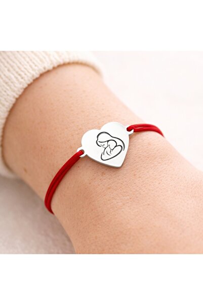 OEM Bracelet, Mother and Child Model, Heart, 925 Silver, Red Textile Cord, 7....