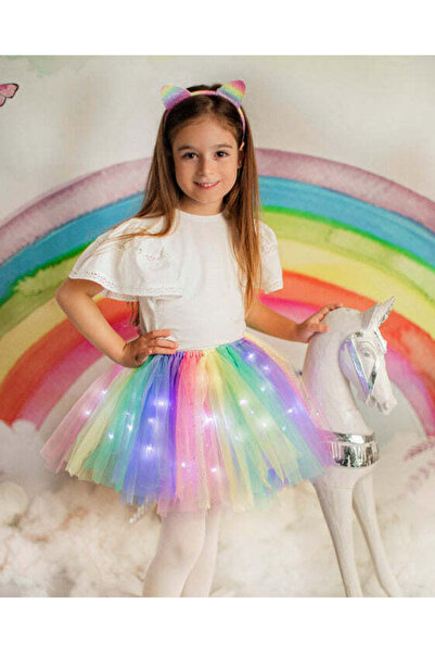 fustite cu luminite Fustă curcubeu pastel - 6-10 ani (116-140 cm)