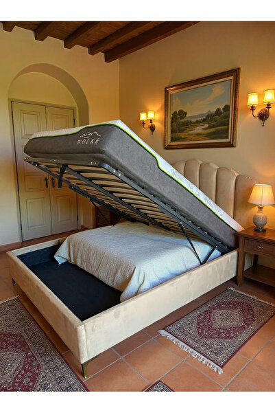 MarketMob Pat Cloud 160x200 Lada de Depozitare Tapitat Catifea Bej