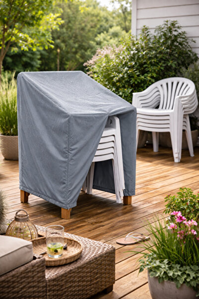 COCEM Gri Sandalye Brandası Su Geçirmez UV Korumalı Balkon Bahçe 6-8’li Uyuml...