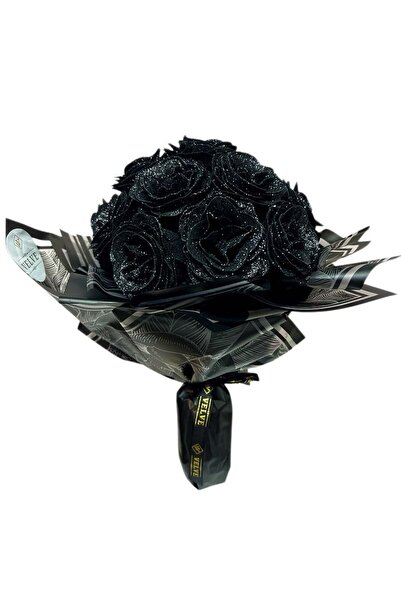 velve Glitter Black Roses bouquet with 17 premium black decorative roses, 40 cm