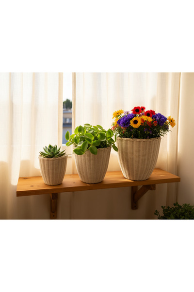 Niobehome Rattan Bambu Bohem Üçlü Saksı