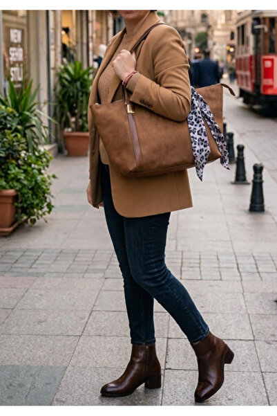 GALANDE Large Hand and Shoulder Bag with Vegan Leather Handle and Suede Look