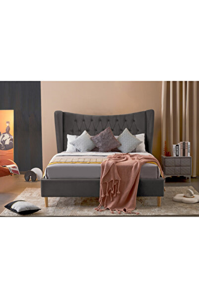 MarketMob Pat Lora 180x200 cm Gri Catifea cu Somieră cu Șipci Inclusă