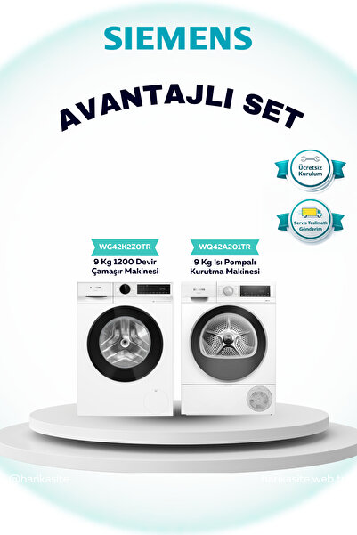 Siemens 2'li Set 9 KG Çamaşır(WG42K2Z0TR) 9 KG Kurutma(WQ42A201TR)