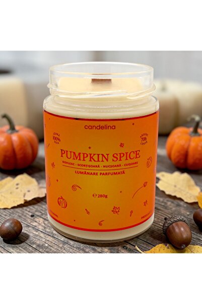 Candelina Lumanare parfumata soia fitil lemn, PUMPKIN SPICE – Dovleac, Scorți...