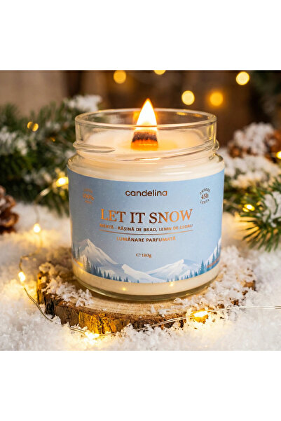 Candelina Lumanare parfumata soia cu fitil lemn, LET IT SNOW – Mentă, Rășină ...