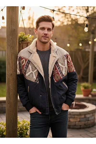 CANMODA (7884) Recien Unisex Fur Collar Vintage Aztec Jacket Oversize 90S Coa...