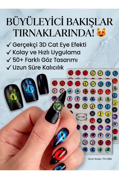 Venalisa 3D Kabartmalı Kedi Gözü Tırnak Sticker Nail Art Süsleme Etiket TH-1285