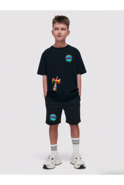 RABELIUM Compleu copii Kendama Tricou + Pantaloni Negru