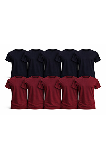 MONOTEE Set of 10 Navy and Burgundy Men's T-Shirts 100% Cotton, Simple Basic ...
