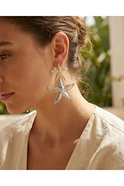 Dorvina Brass Women's Earrings Gold and Silver Color Starfish Model Large