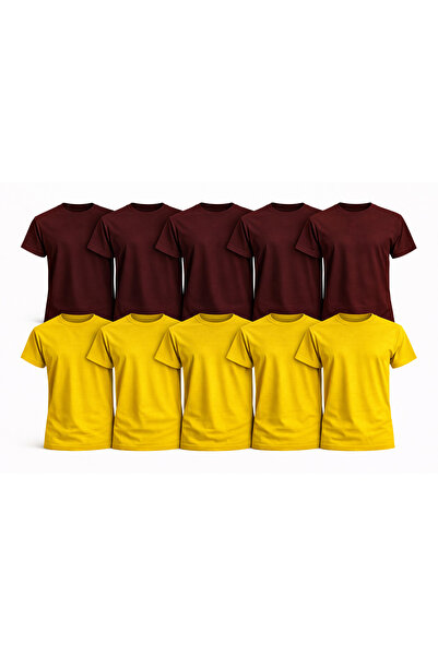 MONOTEE 100% Cotton T-Shirt, Set of 10 Burgundy and Yellow T-Shirts for Men, ...