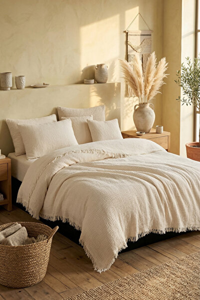 Destiva Home Ecru 4 Layer Muslin Double Bedspread 220X230 cm 100% Cotton Sofa...