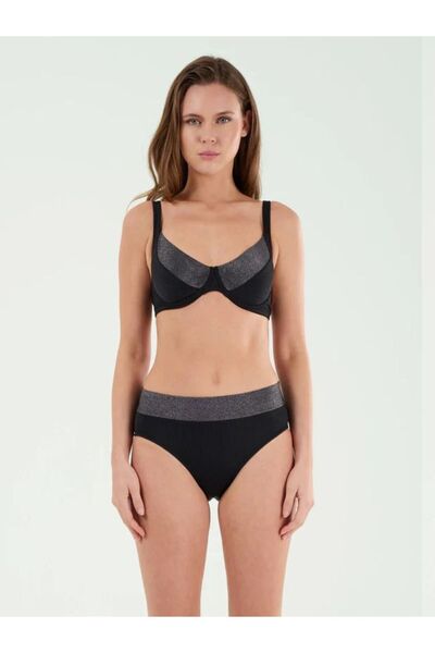 Louren Γυναικείο Σετ Μπικίνι με Λεπτομέρειες σε Μαύρο Ασημί, Αποσπώμενο, Λεπτ...