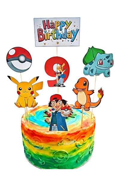 telaşe memuru Pokemon Pasta Süsü ve Pokemon 9 Yaş Doğum Günü Konsepti - Kalın...
