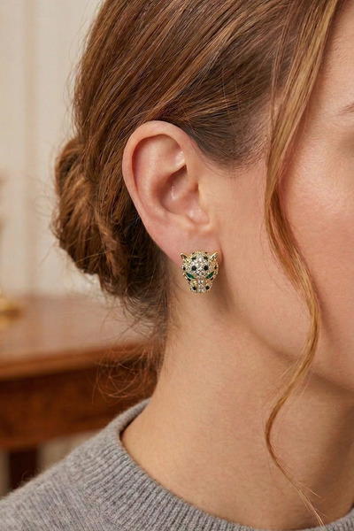 PETEK AKSESUAR Green-Eyed Stud Tiger Earrings