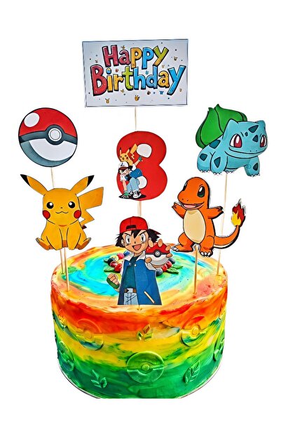 telaşe memuru Pokemon Pasta Süsü ve Pokemon 8 Yaş Doğum Günü Konsepti - Kalın...