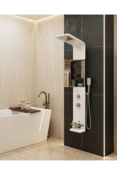 Olivy Modern Glossy White Shower Panel – Minimalist Design with Fixed Shower ...