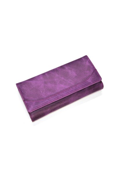 VELOURA LEATHER %100 Gerçek Deri Mat Dokulu Mor Kadın Cüzdan - Çok Bölmeli