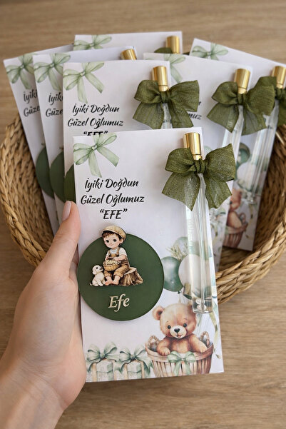 Defne 10 adet haki yeşil kuşe kağıt üzeri fısfıs kolonya ve pleksi. Yeni doğa...