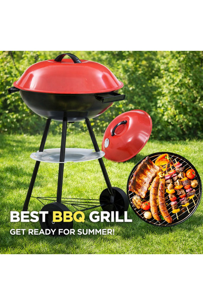 OEM Grătar rotund pe cărbuni 50x40 cm, cu capac, roți, ventilație reglabilă, ...