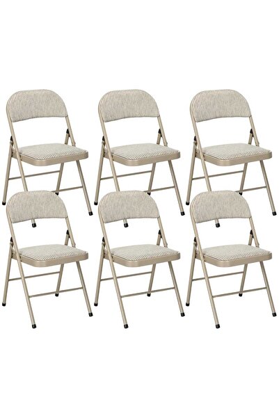Grandia Set of 6 Metal Folding Chairs, PU Leather Upholstered Seat, Open Back